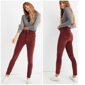 Madewell 10” Red High Waisted Skinny Corduroy Pant